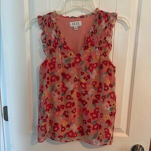 Women’s summer top Elle Ruffled Sleeveless Blouse Red and Pink